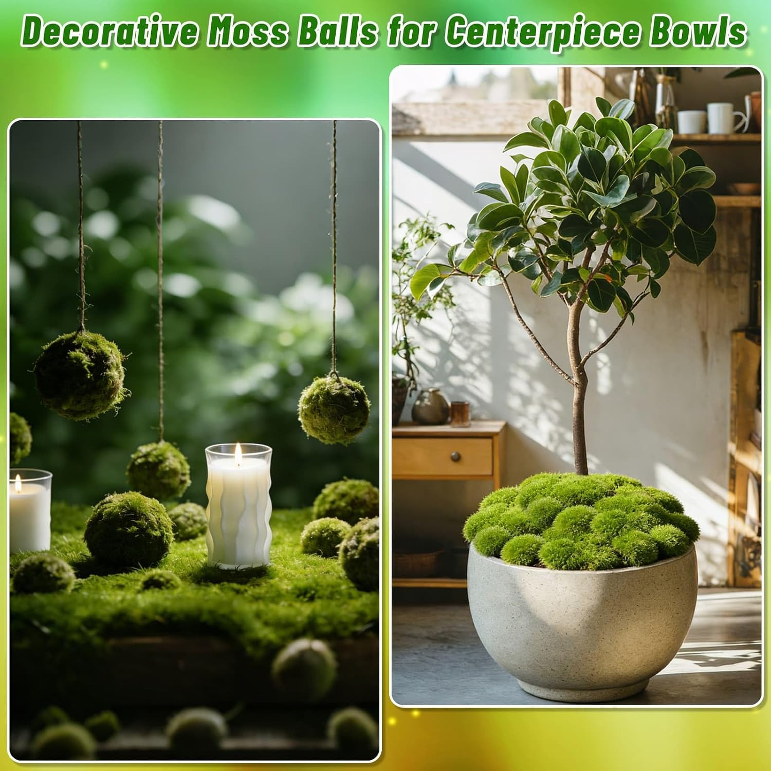 Green Moss Balls Rocks Decor Set Vase Filler Centerpiece Fairy Garden 28 PCS