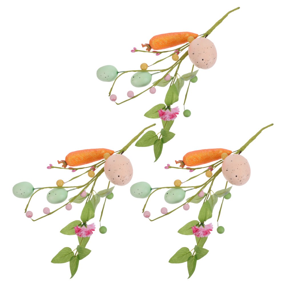 3 Pcs Easter Egg Tree Artificial Eggs Twig Branches Flowers Colorful Picks