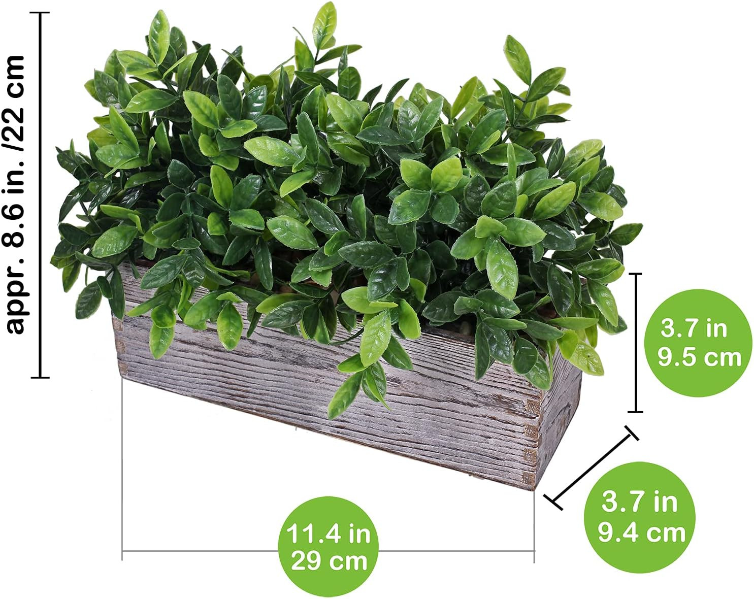 Artificial Eucalyptus Plant in Rustic Rectangular Wooden Planter Box Faux Potted