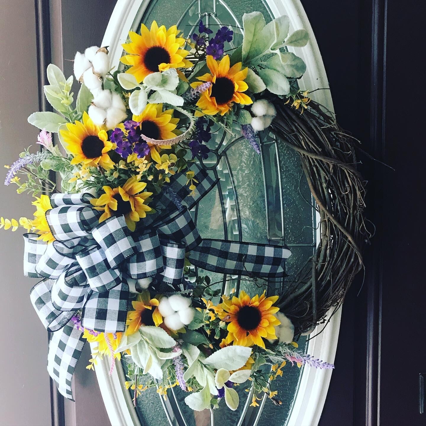 Fall Farmhouse Sunflowers Wildflower Cotton Grapevine Wreath