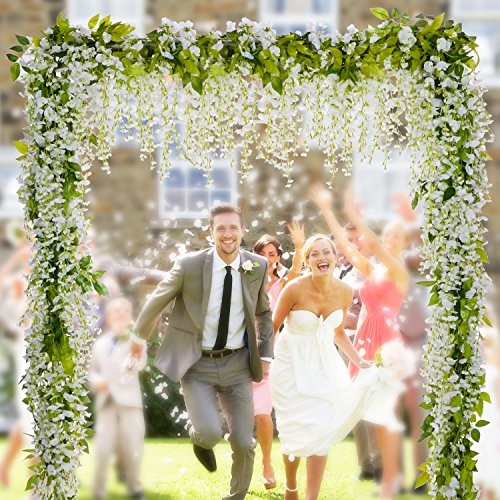 Wisteria Artificial Flowers Garland, 4Pcs Total 28.8ft White White,green
