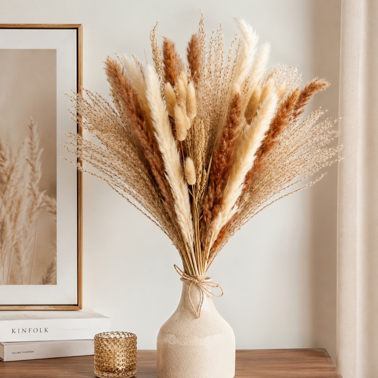 Natural Dried Pampas Grass Bouquet Bunny Tails Boho Wedding Home Decor