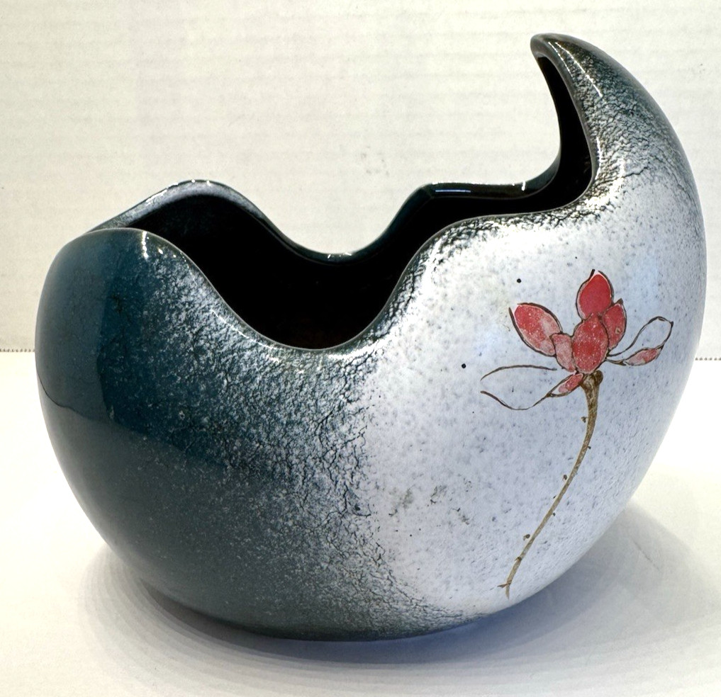Egg Crack Orchid Succulent Plant Pot Teal Green Floral Ceramic Planter 5.5″