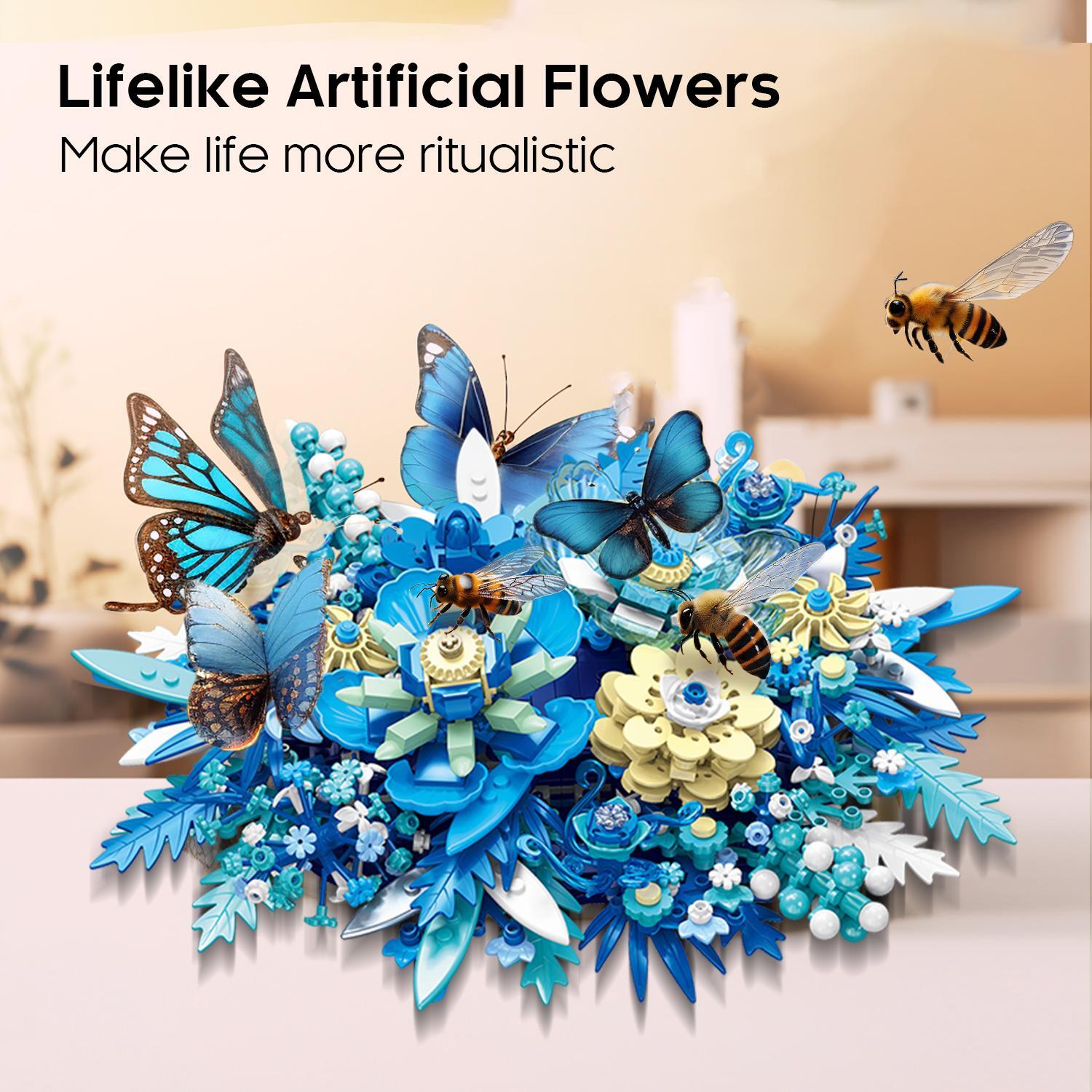 917pcs Fantasy Flower Bouquet Building Blocks Preserved Flowers Assembly Model