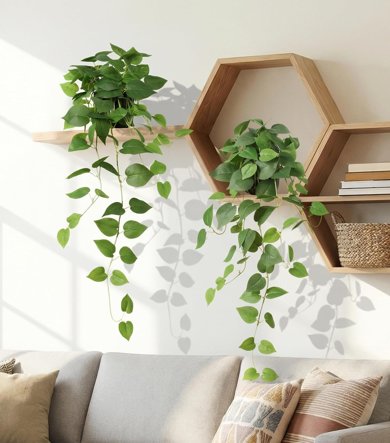 2 Pcs Faux Pothos Plants – Realistic Indoor Hanging Decor for Home & Office