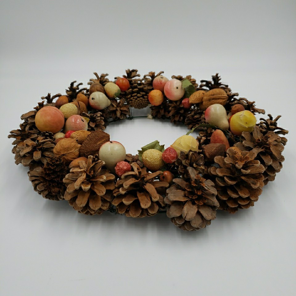 Vintage Fall Door Wreath Autumn 14″ Natural Nuts Fruit Berries Pears Pinecones