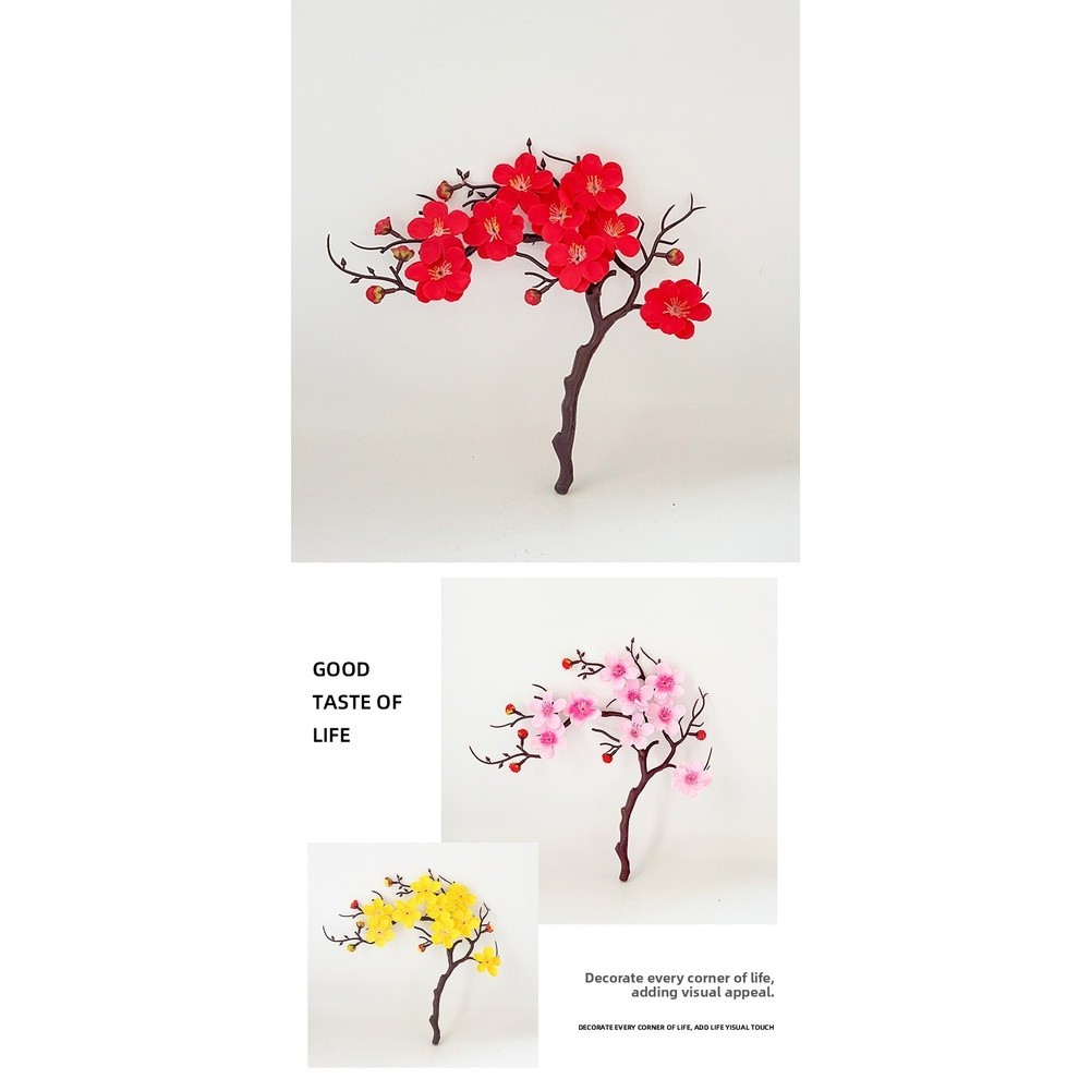 White Red Pink Yellow Rose Red Artificial Plum Blossom Bonsai for Home Styling