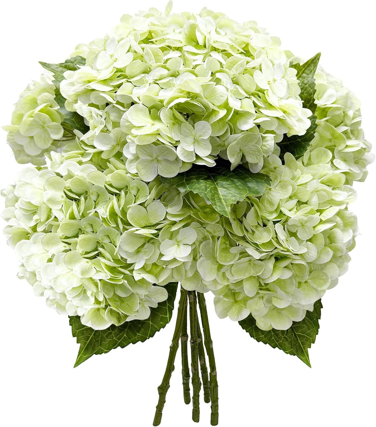 21In Bottle Green Artificial Hydrangea Flowers with Stems 5 Pcs | Real Touch, 3D