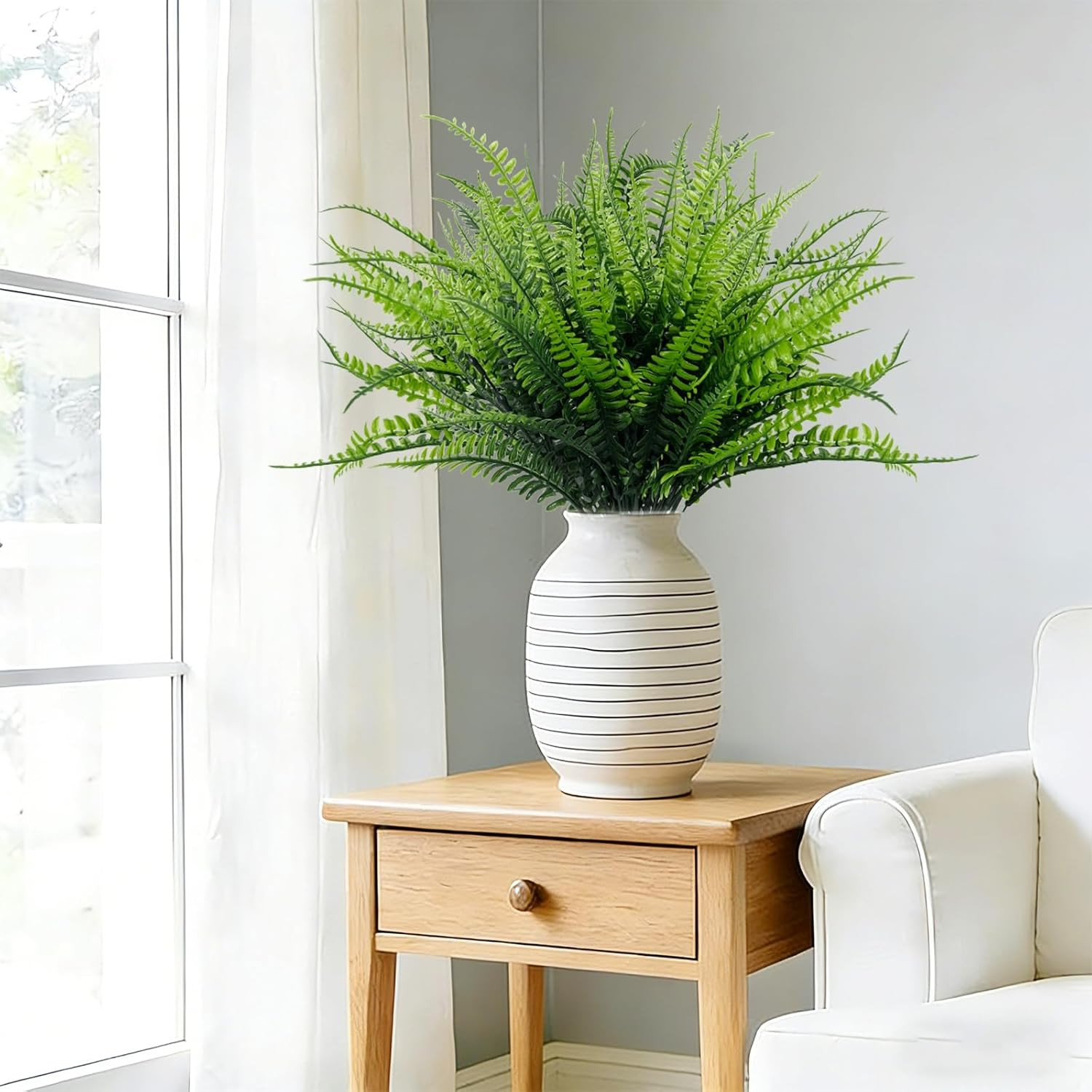 12 Bundles Fake Ferns Artificial Plants Outdoor 17 Inch Long Length Summer Decor