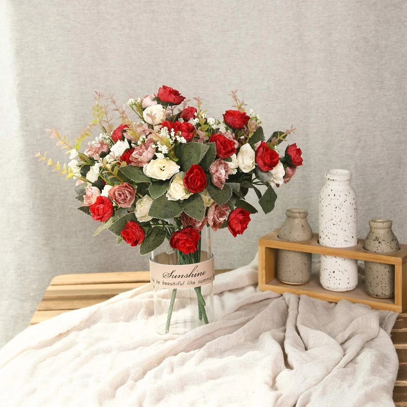 2PCS Artificial Silk Rose Flowers Bouquet Plastic Plants Home Wedding Party Deco