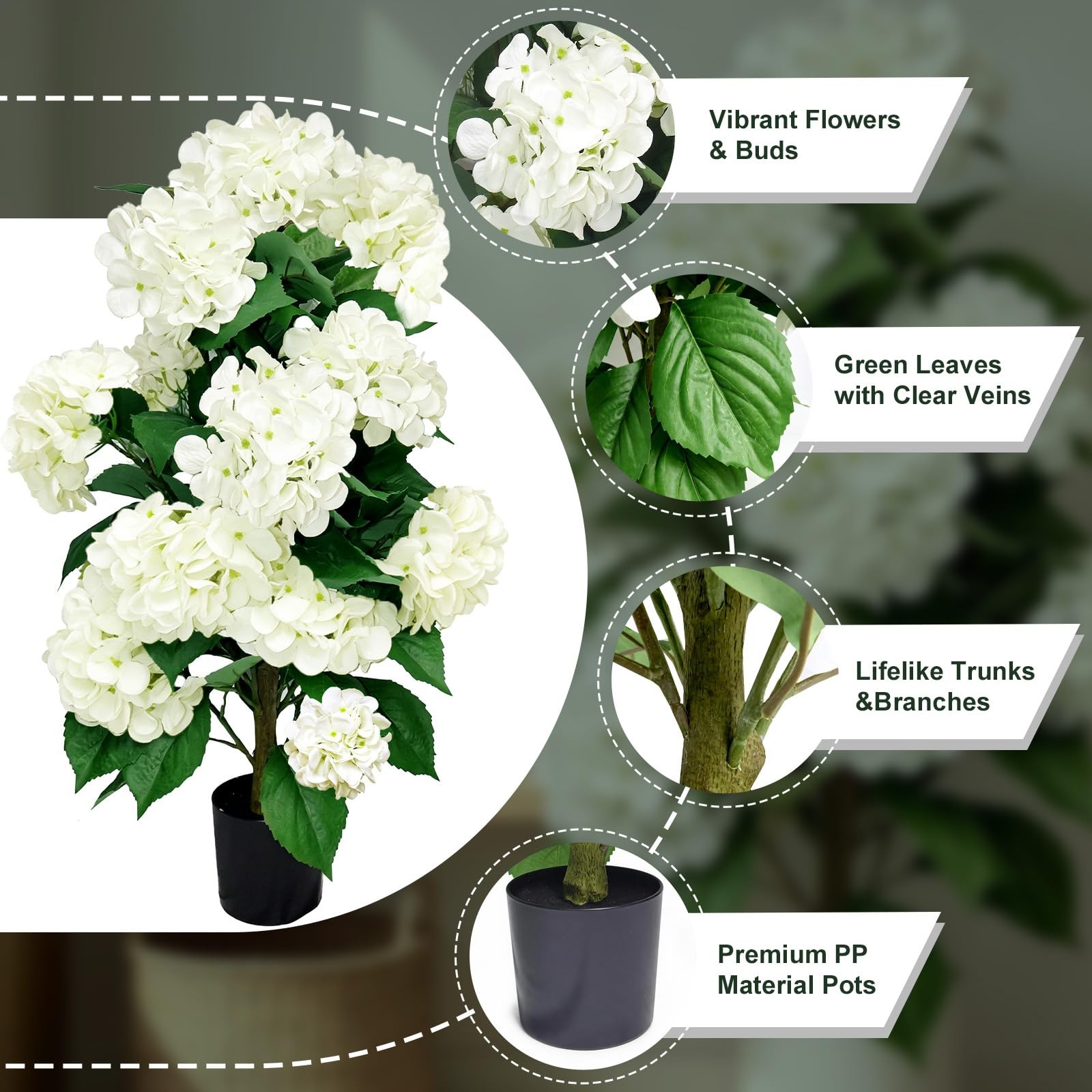 Faux Hydrangea Tree 30″ Tall (2 Pack), Artificial Hydrangea Plant in Pot with…