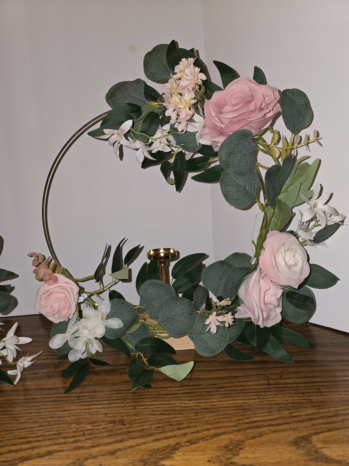 Ling’s Moment Hoop Wreath Floral Centerpieces for Sweetheart Table, Blush Pink