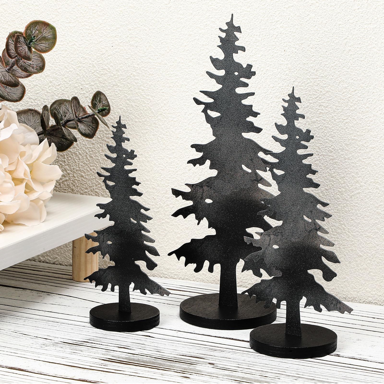 3 Pcs Metal Tree Tabletop Decor Black Metal Evergreen Tree Rustic Farmhouse T…