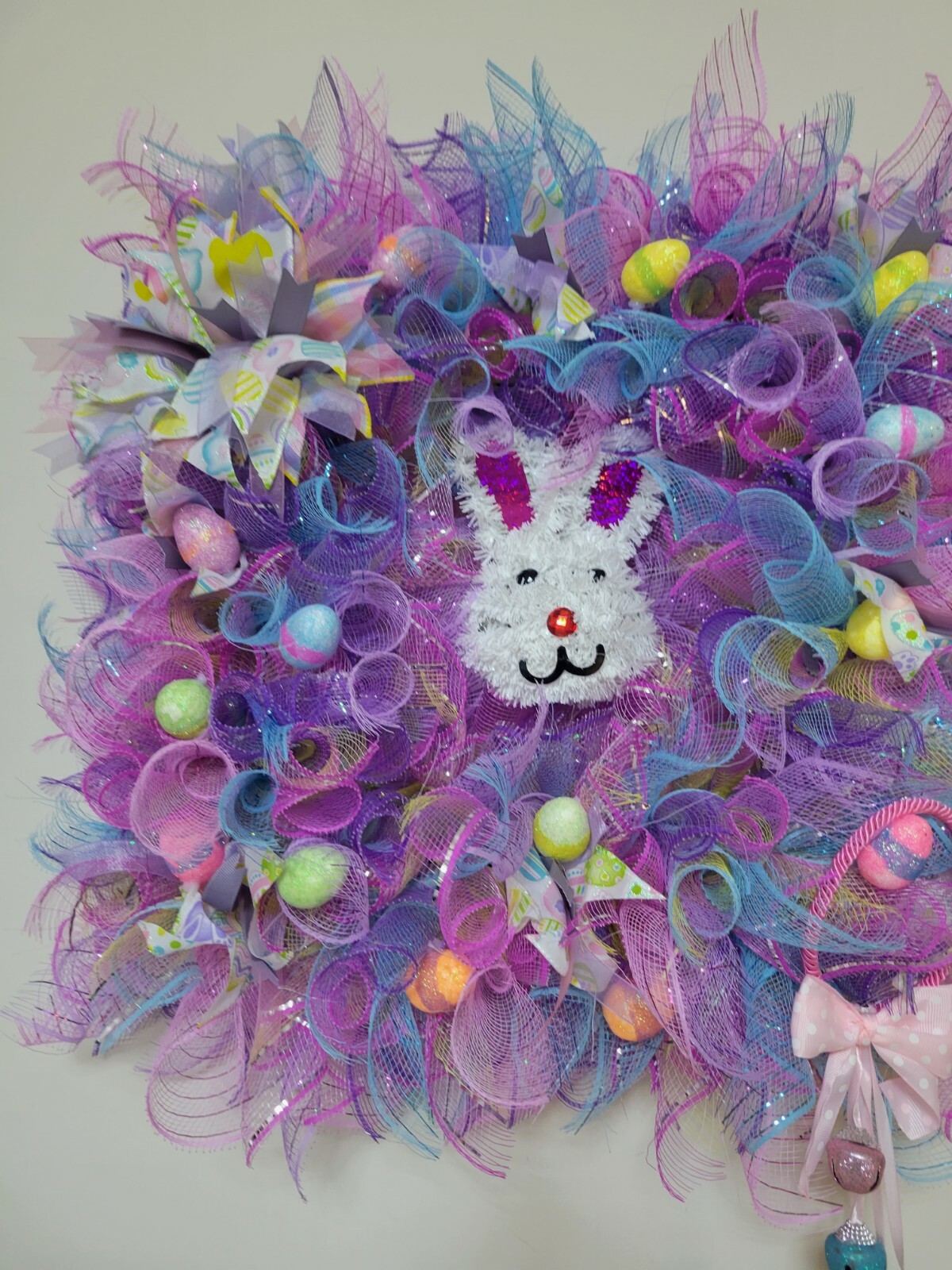 ESTER bunny HAPPY Mesh Front Door Wreath Decor Decoration square pink blue yello