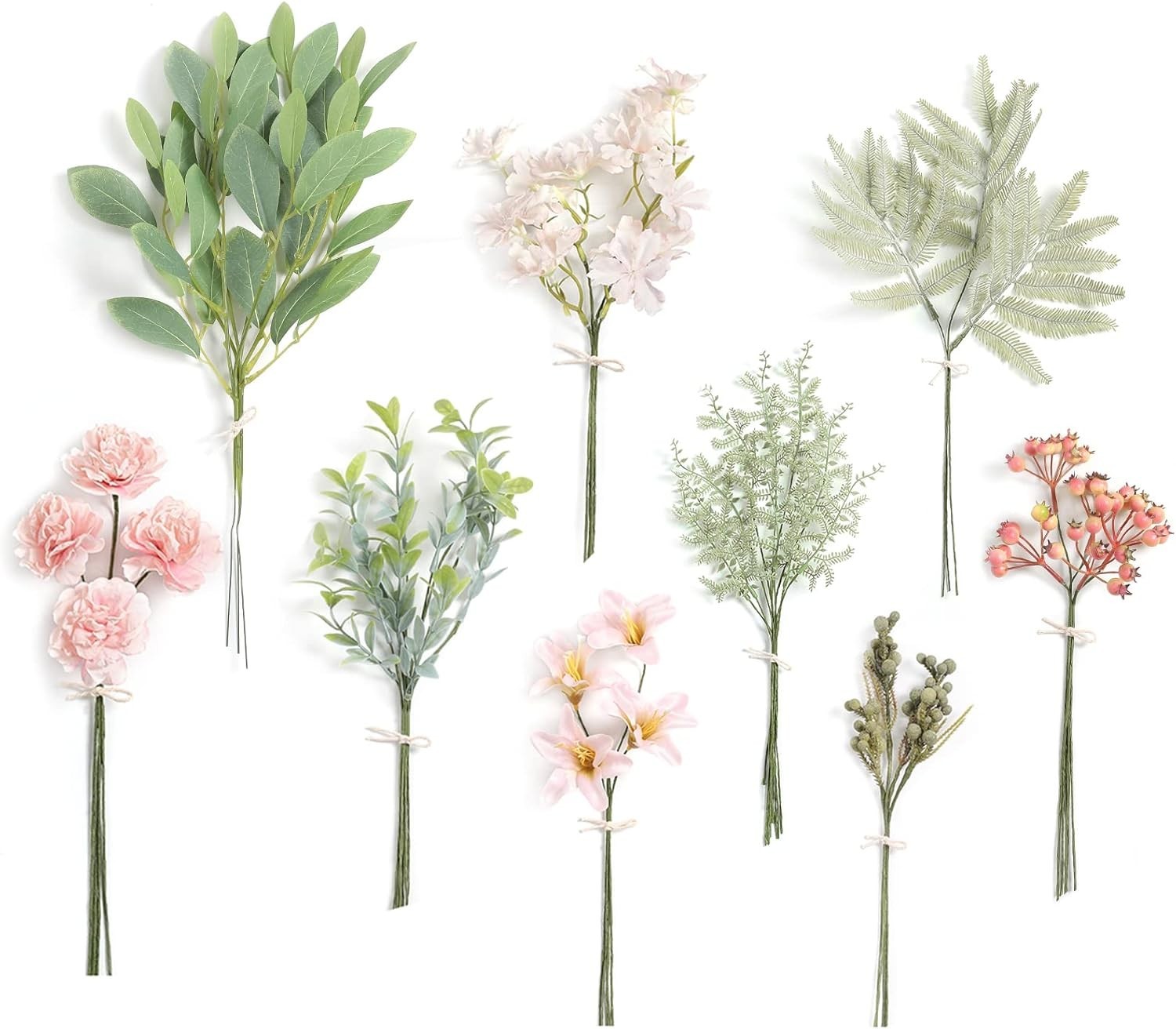 Faux Pink and Green Greenery, Pack of 47 Stems for Centerpieces, Green