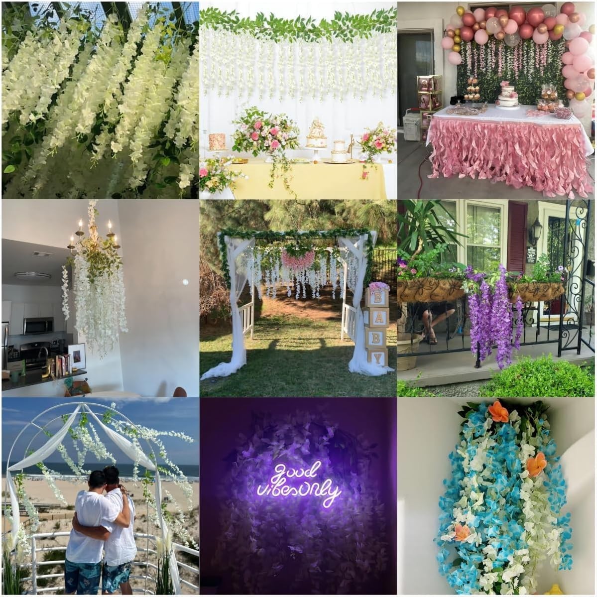 (36 Branches 12 Pack /45 inch /3.7ft Wisteria Hanging Artificial Flowers Fake…