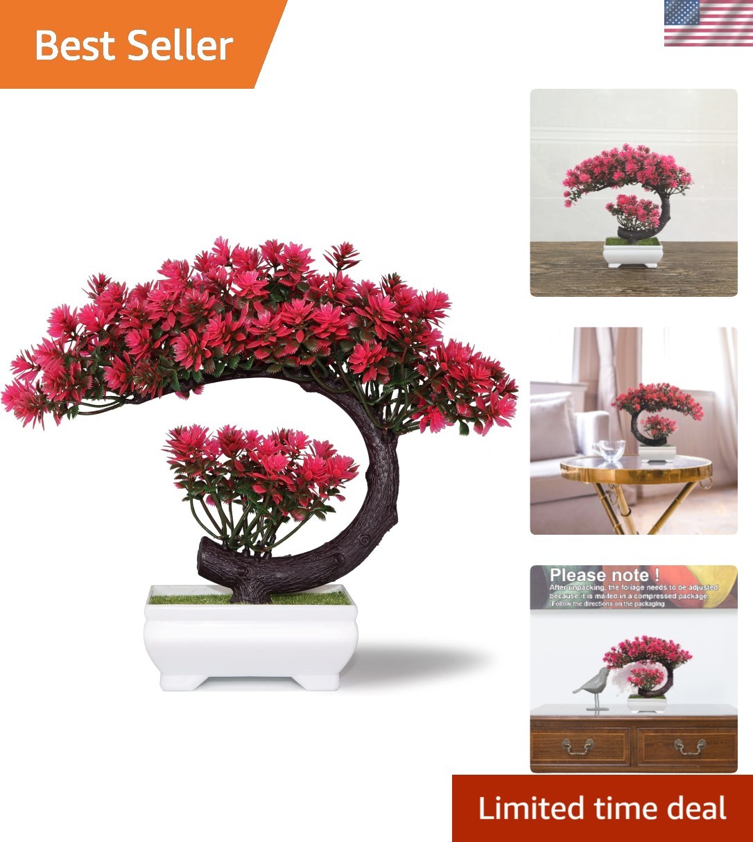 Magenta Bonsai Plant – Lifelike Artificial Tree for Modern Farmhouse Decor