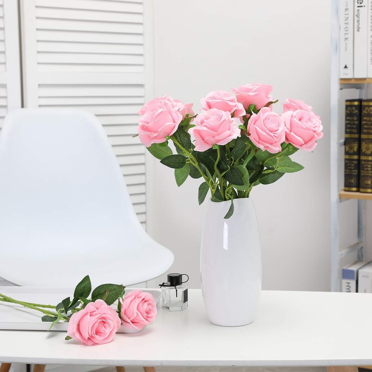 Versatile 10pcs Lifelike Pink Rose Bouquet for Home, Wedding & Party Decorations