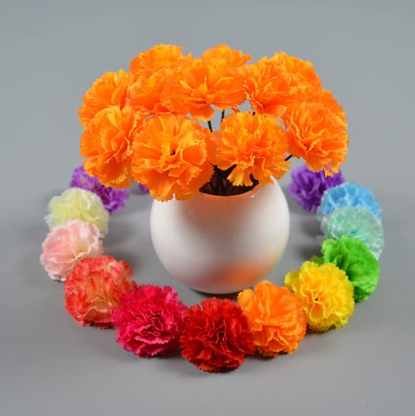 50 Artificial Silk Carnation Flower Head with Stems Set,Vase Fillers,Marigold…