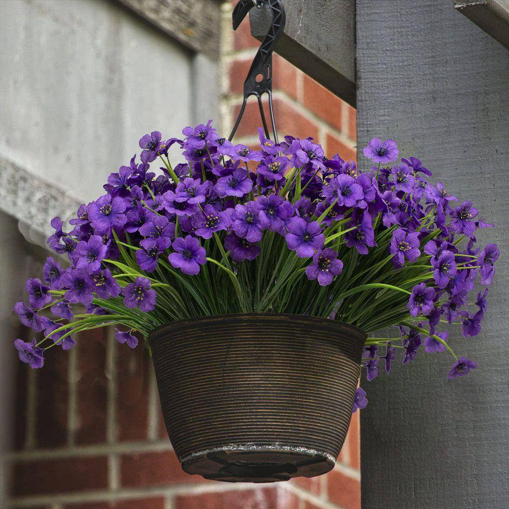 21 Bundles Purple Artificial Outdoor UV Resistant No Fade Flowers Faux Greenery