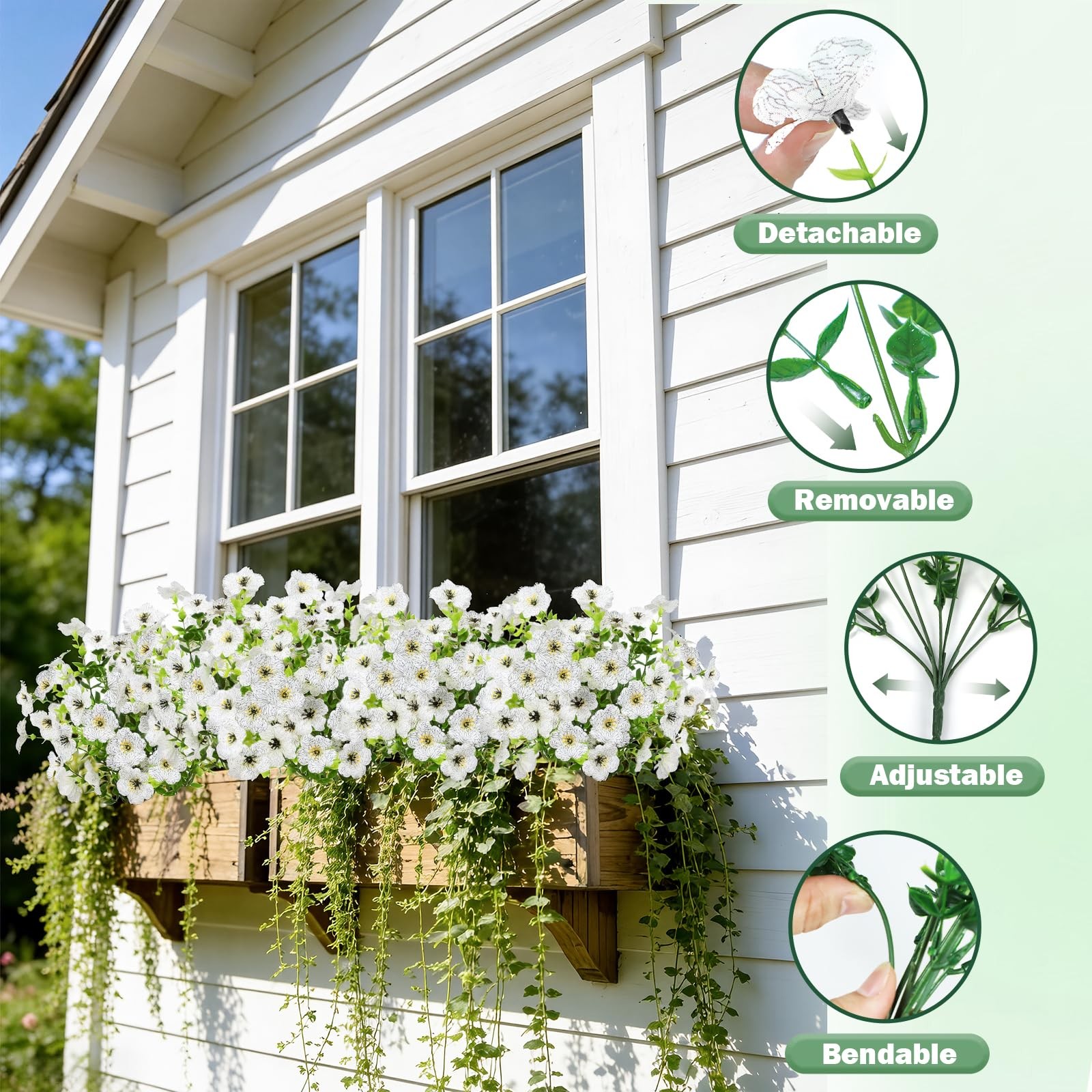 Nepfaivy UV-Resistant Artificial Flowers for Outdoors, 12 Bundles of White Fa…