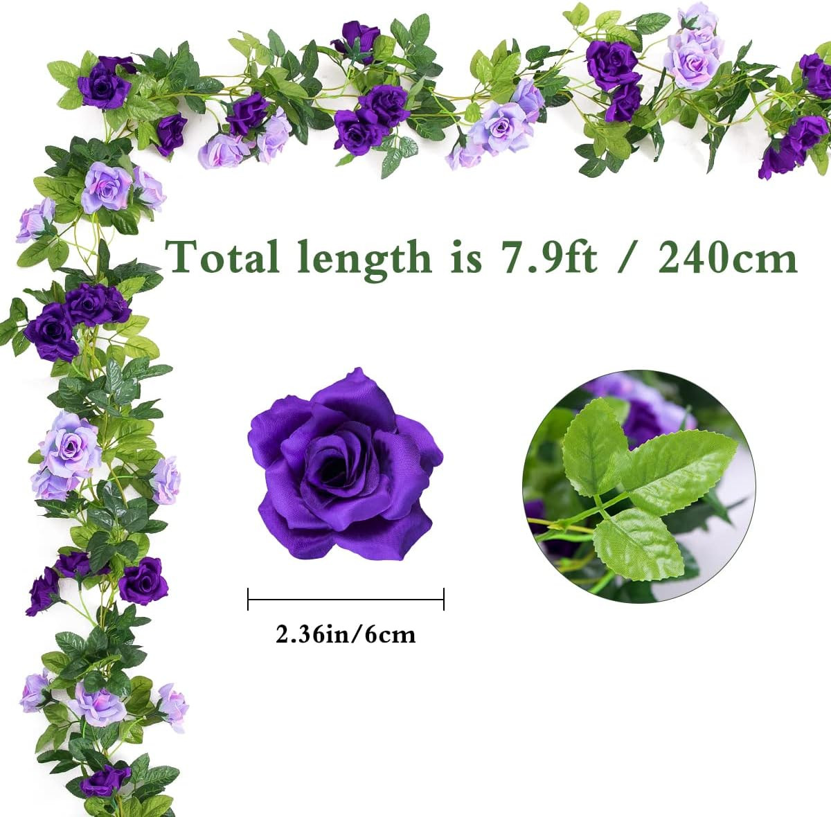 3Pack Artificial Rose Flower Garland, 23.7FT Fake Vines Silk Flowers Hanging …