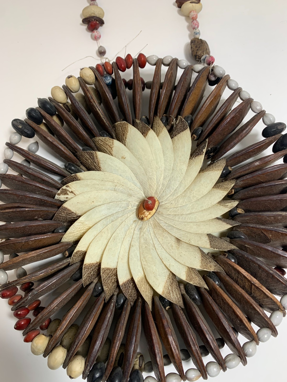 Vintage Ethnic Bean Pod Wall Wreath or Necklace Brown White Color Beans Decor