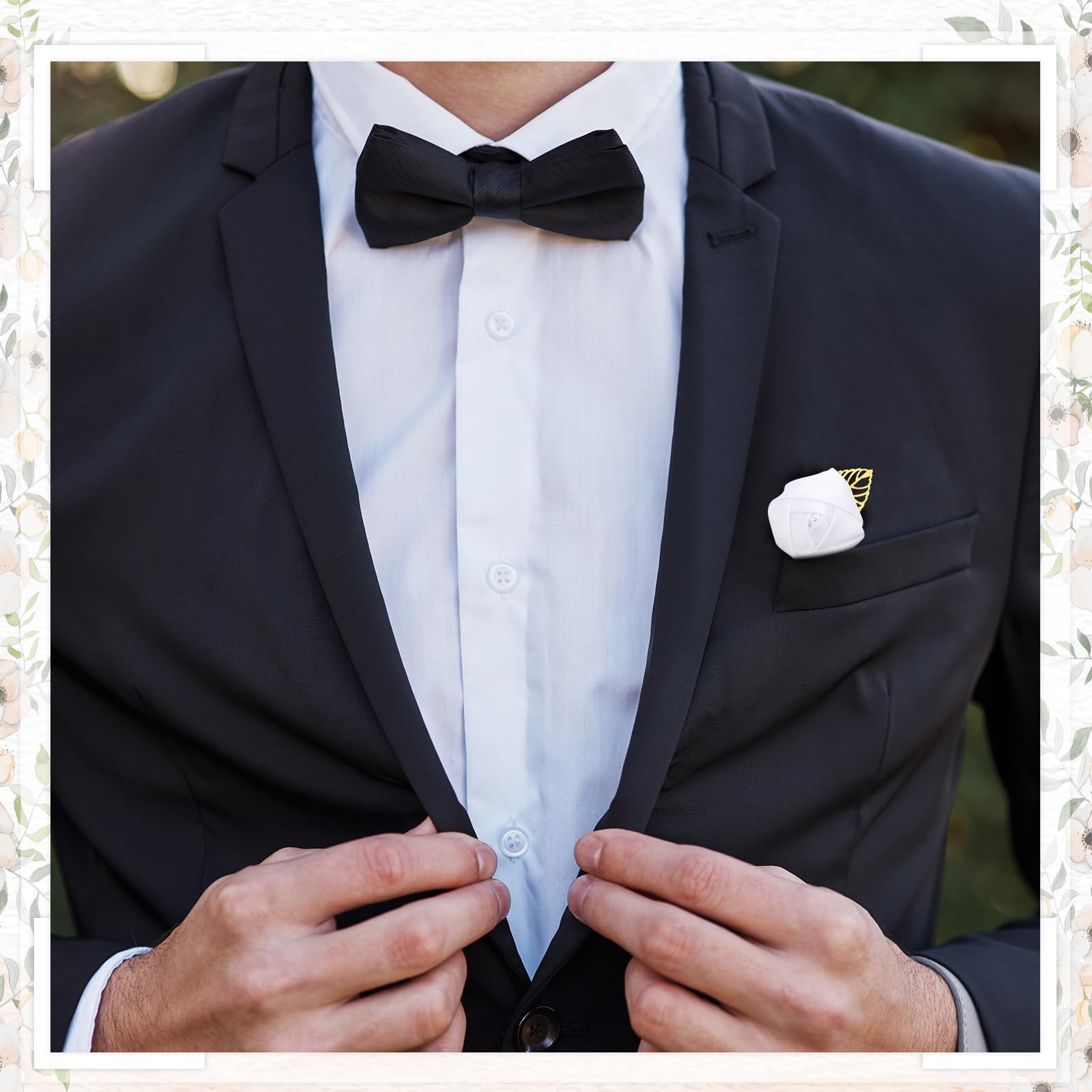 24 Pcs White Rose Boutonniere, Wedding Buttonholes, Pocket, Men, Prom Party