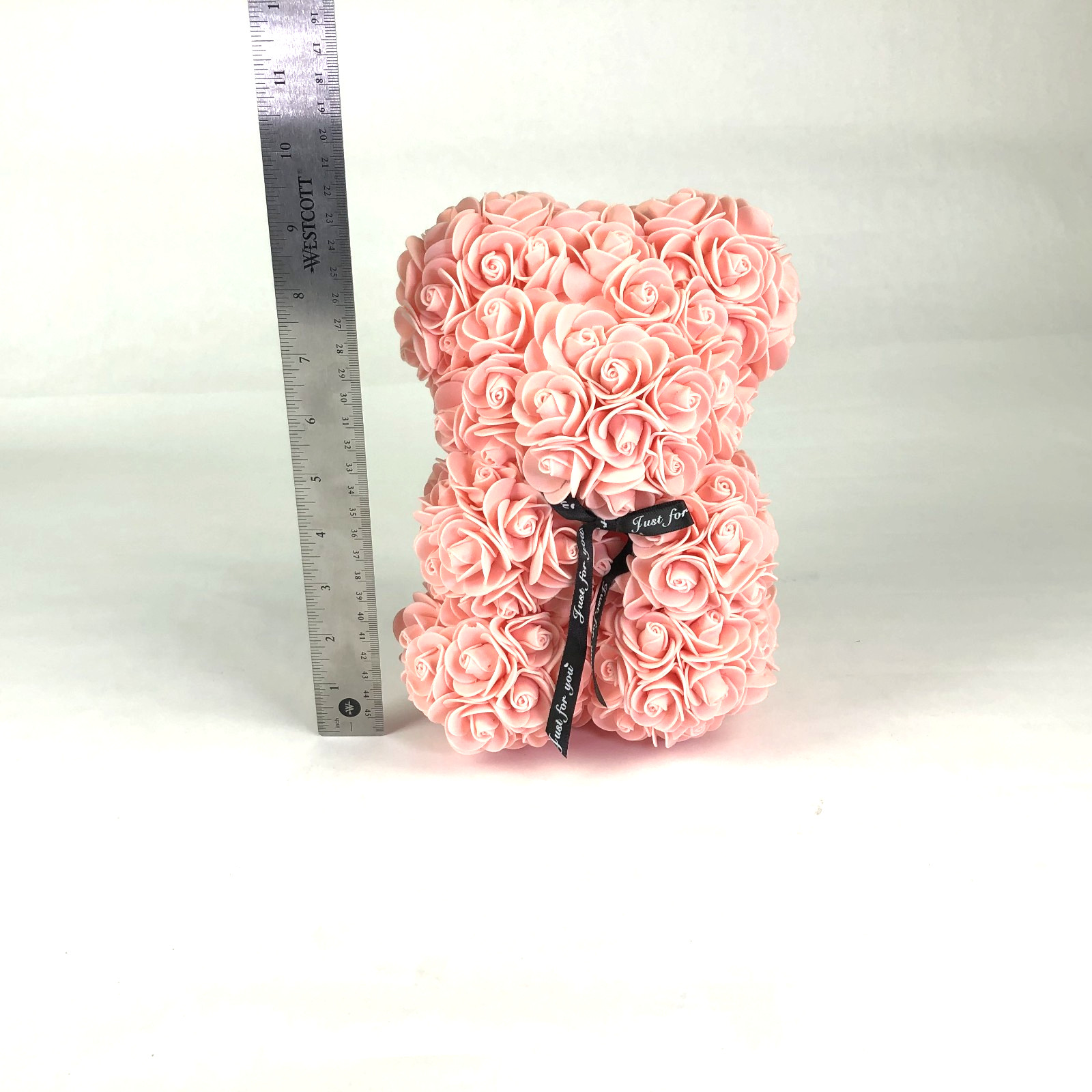 Valentines Day Gift Peach Foam Rose Bear 9.5″ Flower Teddy Decor Birthday Anniv.