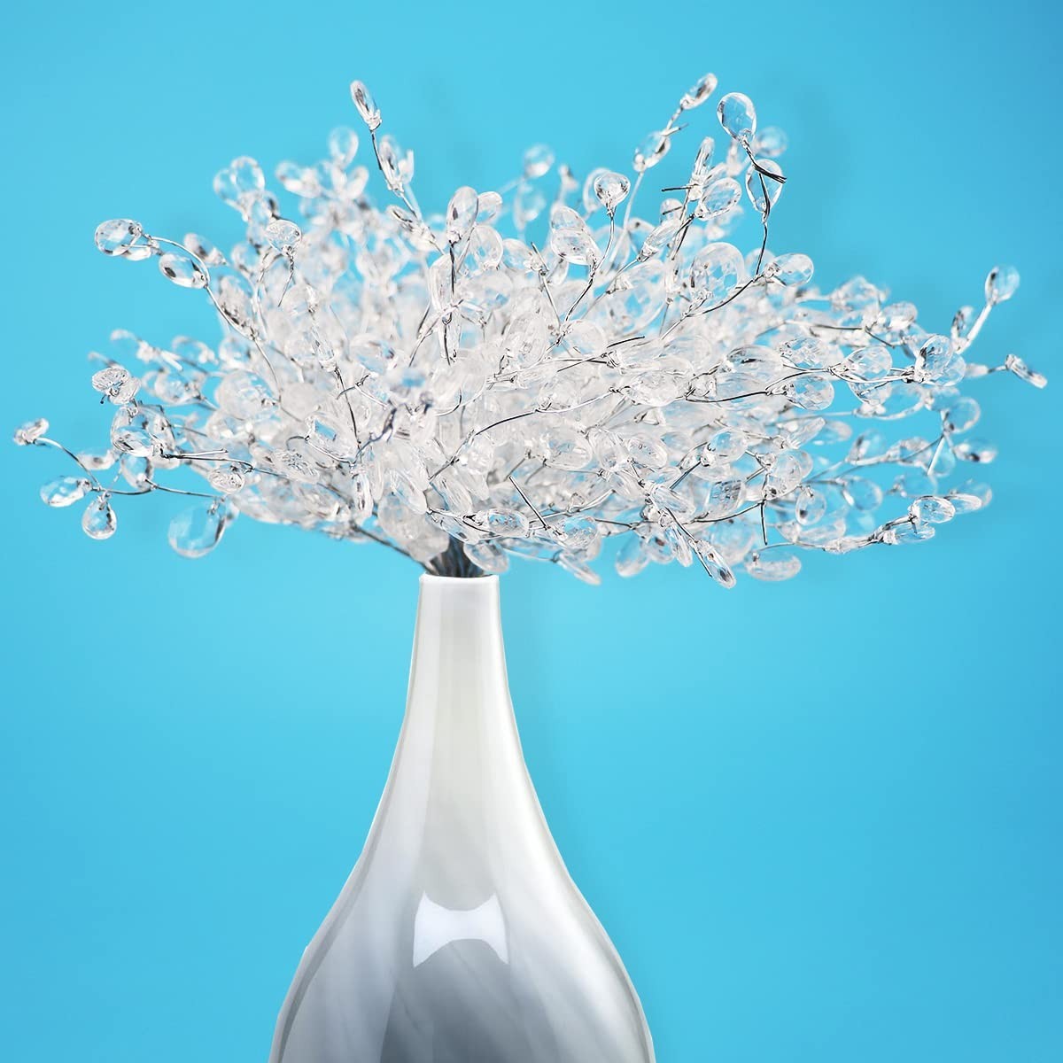 50PCS Artificial Flower Stems with Acrylic Bead Drops for DIY Crafts & Weddings
