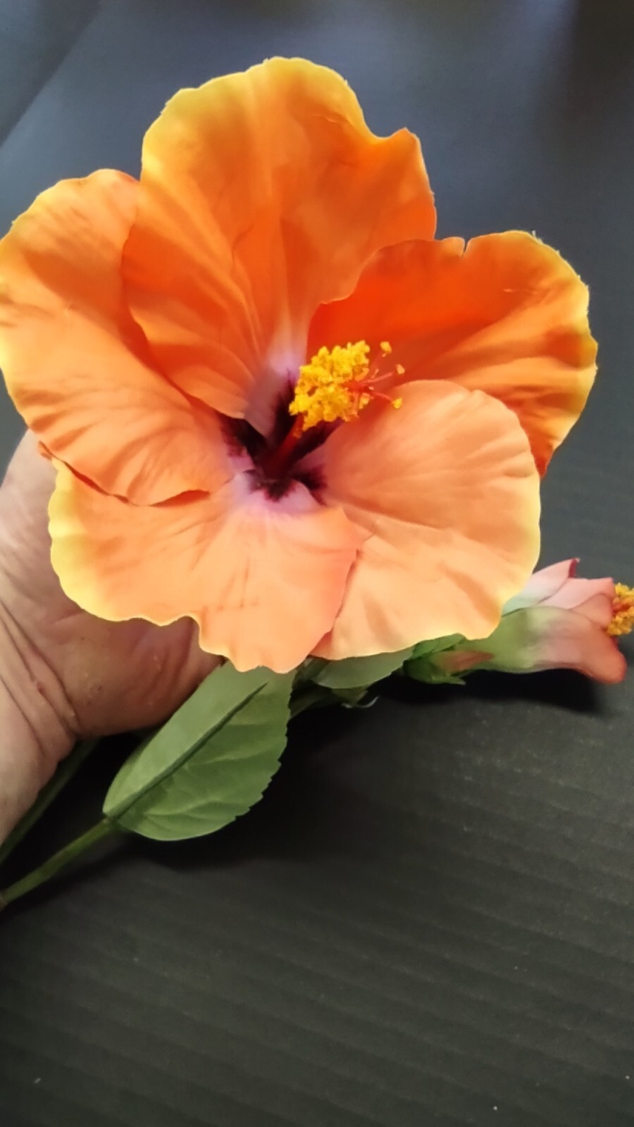 Large Orange Hibiscus stem silk flowers