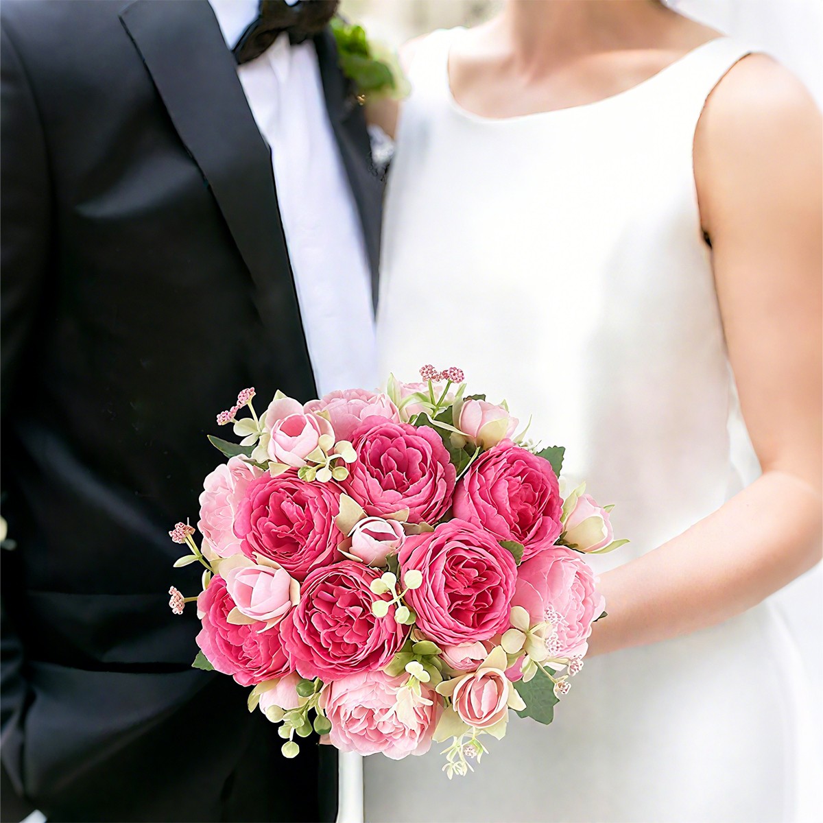 4 Bundles Pink Peony Fake Artificial Flowers Bouquet For Wedding Decoration