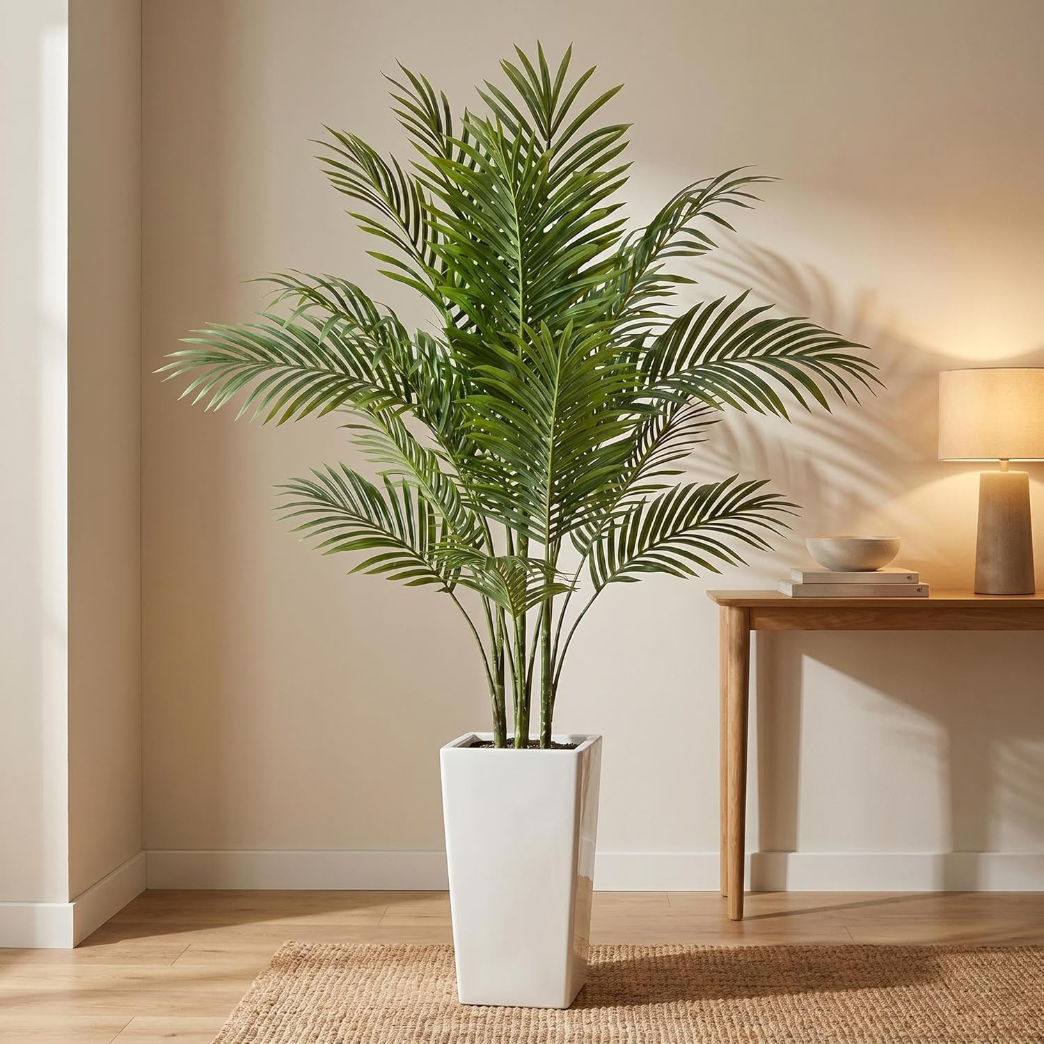 4.8FT Artificial Palm Tree with White Planter – Lifelike Indoor Tropical Decor