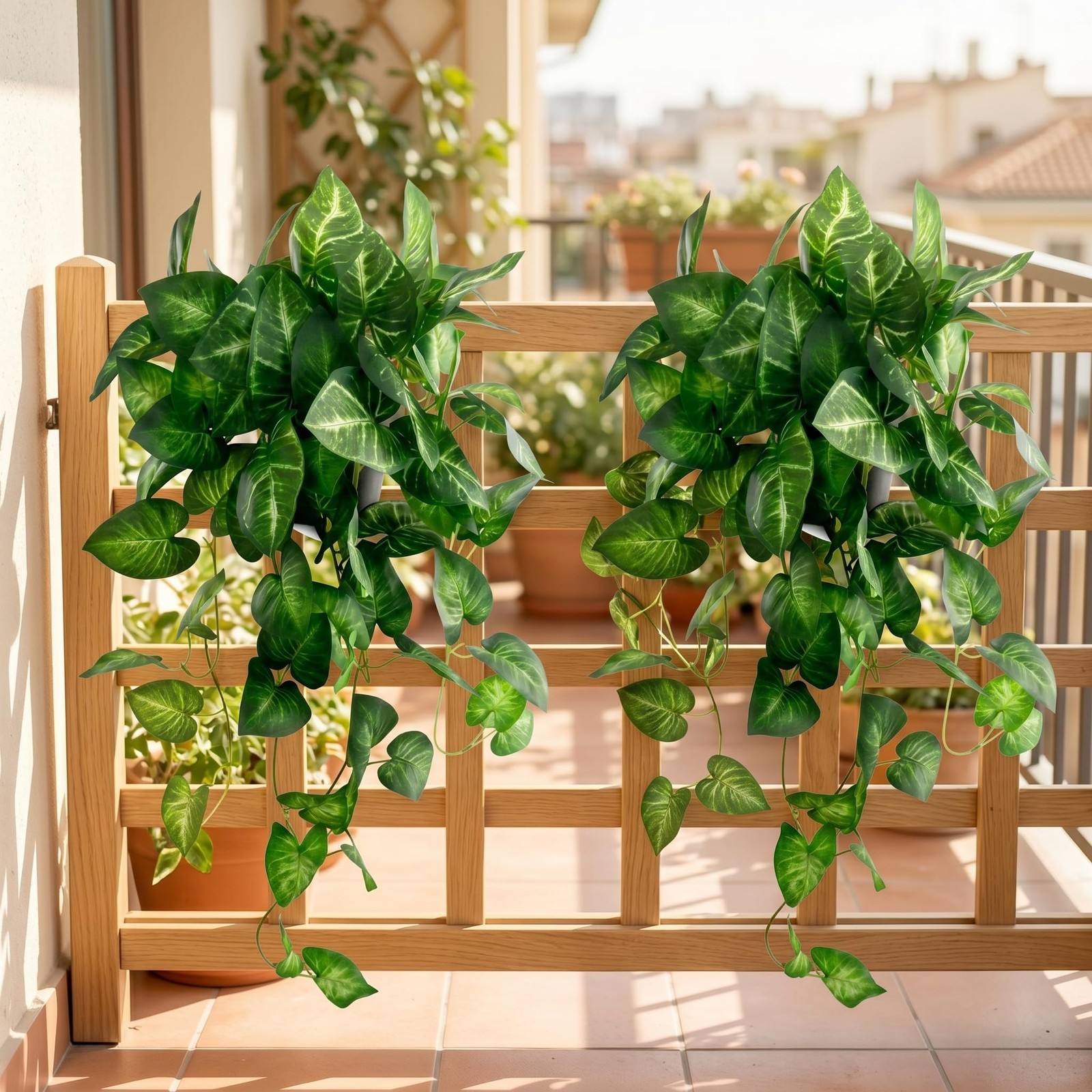 Artificial Pothos Hanging Plant 25in 2 Pack Faux Ivy Vines with Pots