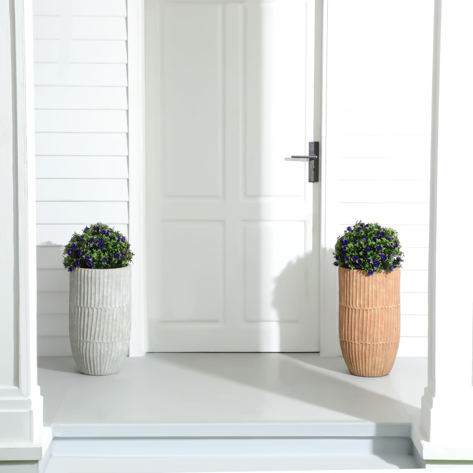 2 Pack Artificial Boxwood Topiary Tree with Faux Rose Bush 18 Inch Outdoor Fa…