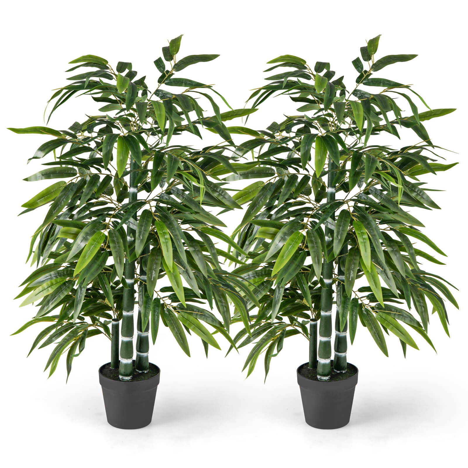 50″ Tall Artificial Potted Tree w/3 PE Bamboo Trunk Flush Leaves Realistic Soil