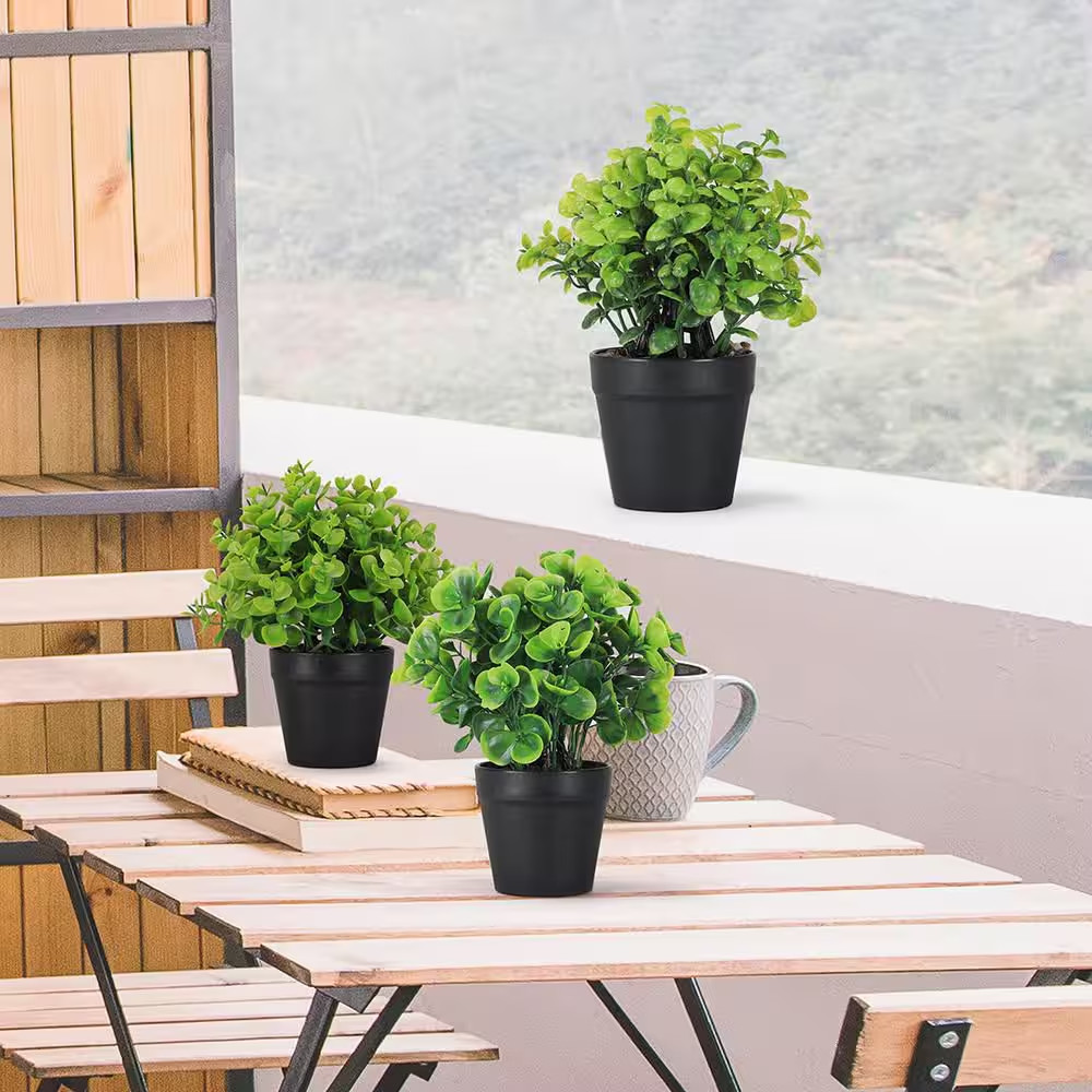 3-Pack 8.5 In. Green Artificial Plant Small Fake Plants for Table Desk Home Bath