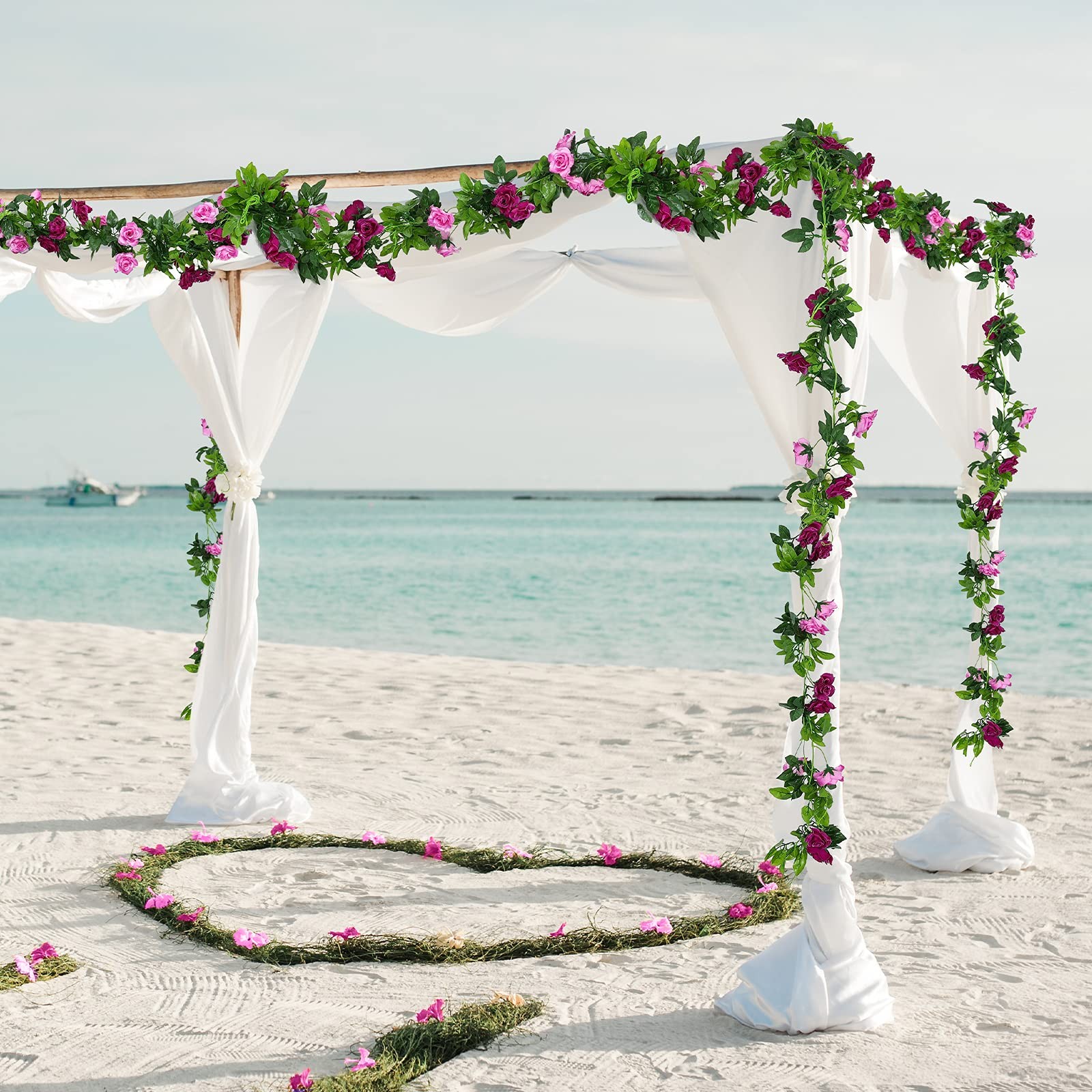 2 Pack Artificial Flower Garlands 15.8FT Fake Rose Vines Silk Flowers Hanging…