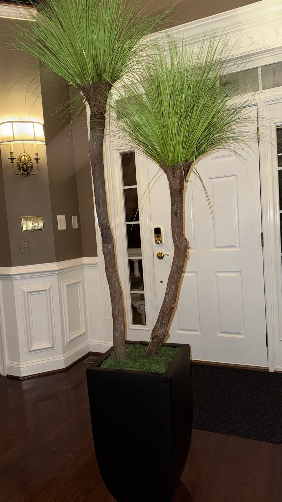 Artificial Great Palm Tree in Black Planter, Green Brown Houseplant Decor