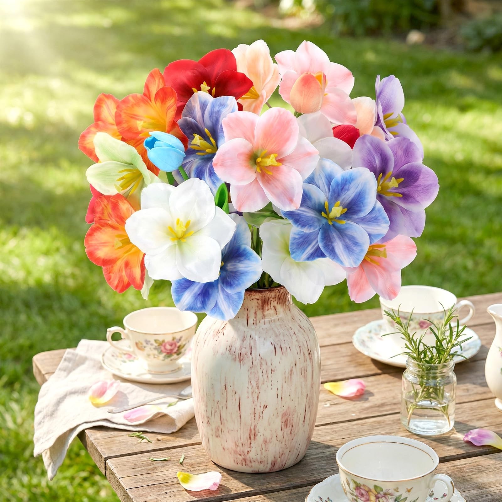 12 Bundles Artificial Flowers Fake Tulips for Outdoor, UV Resistant & Fade Pr…