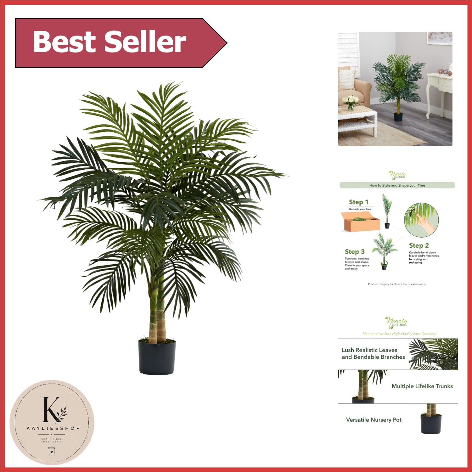 Elegant 4ft Double Stalk Palm Tree – -Round Tropical Ambiance for Any Room