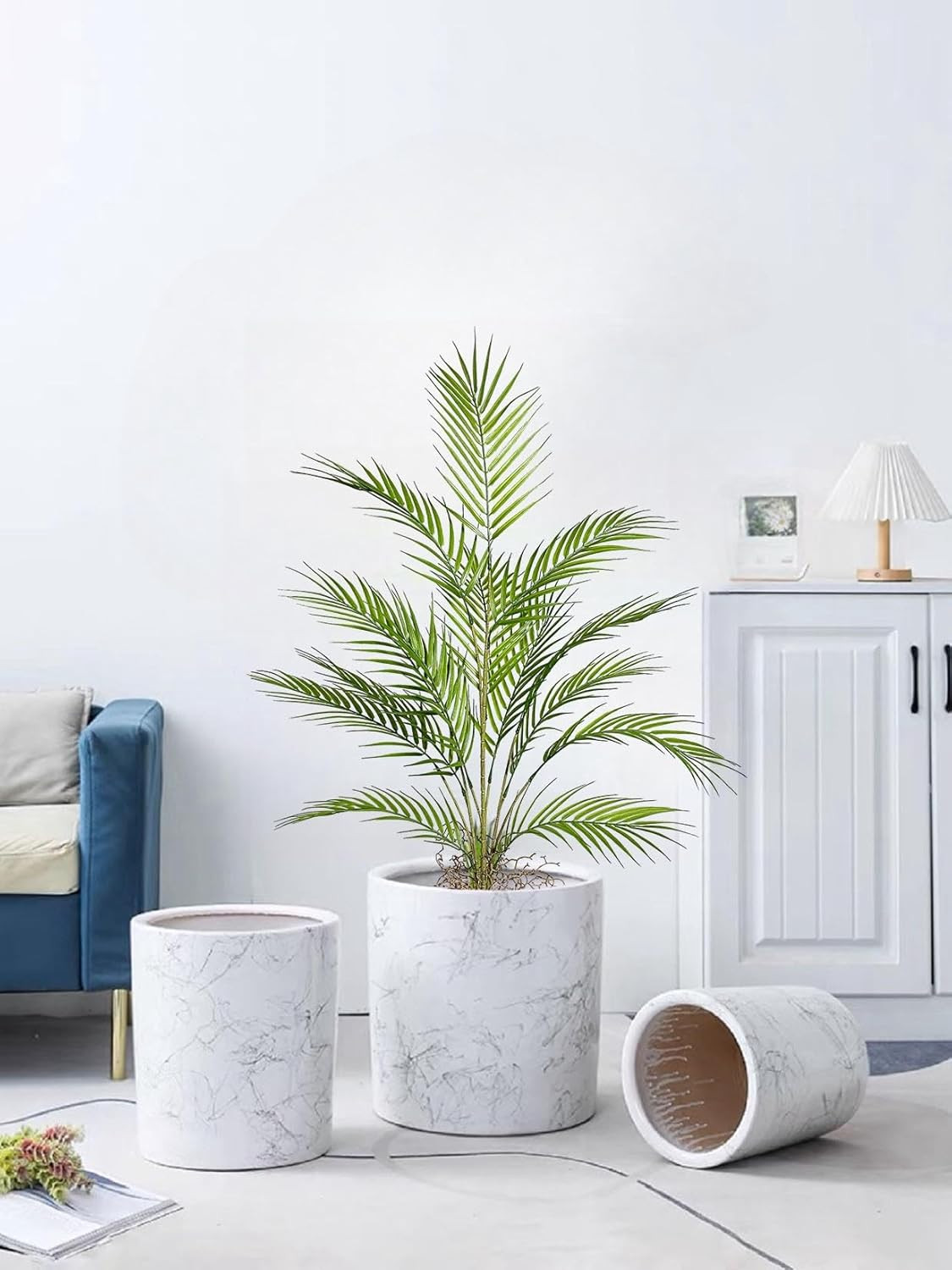 3FT Large Artificial Plants in Pot Fake Palm Tree with Black Tall Planter, Faux