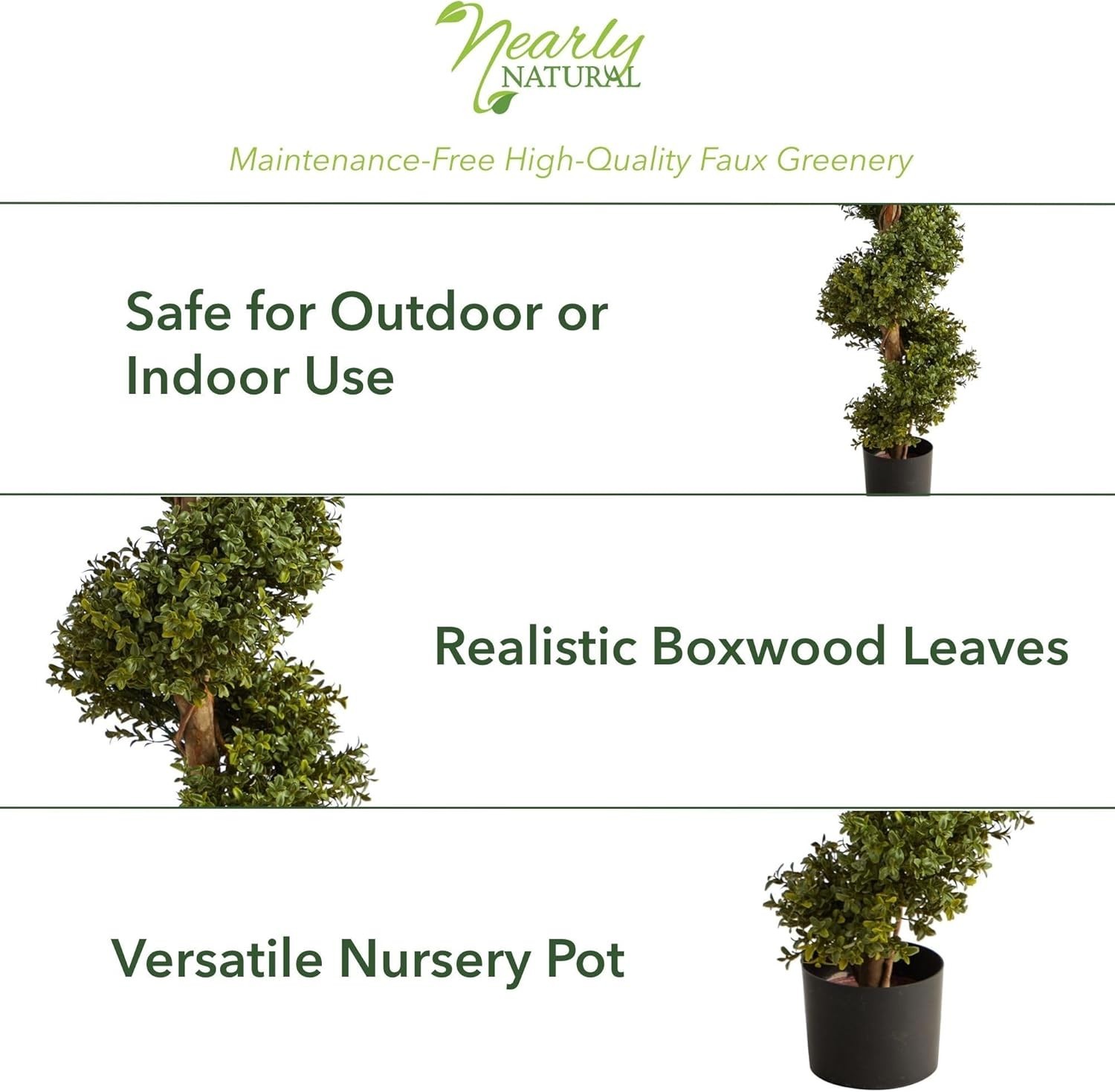 33in. Artificial Boxwood Spiral Topiary, Faux Greenery with Black Planter, In…