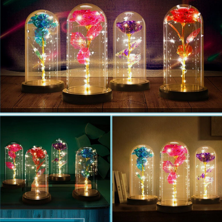 Forever Galaxy Rose In Glass Dome Eternal LED Light Flower Valentine’s Day Gift.
