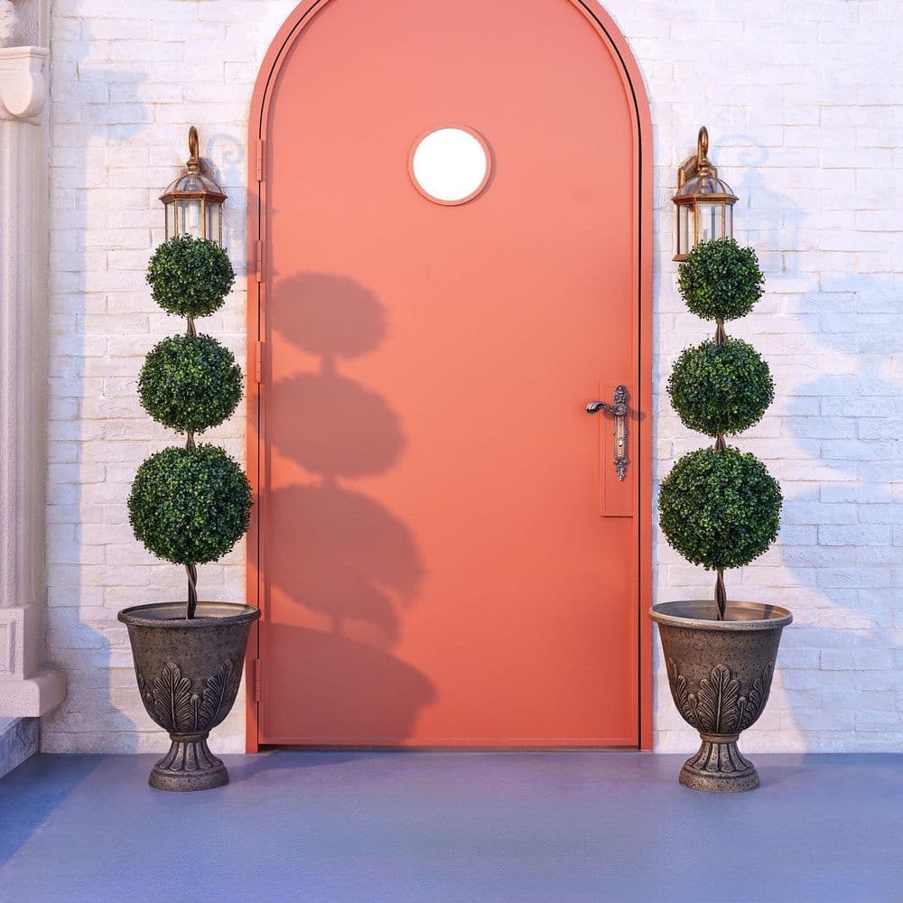 4 Ft. Artificial Triple Ball Topiary Trees Large Faux Boxwood Shrubs Plants for
