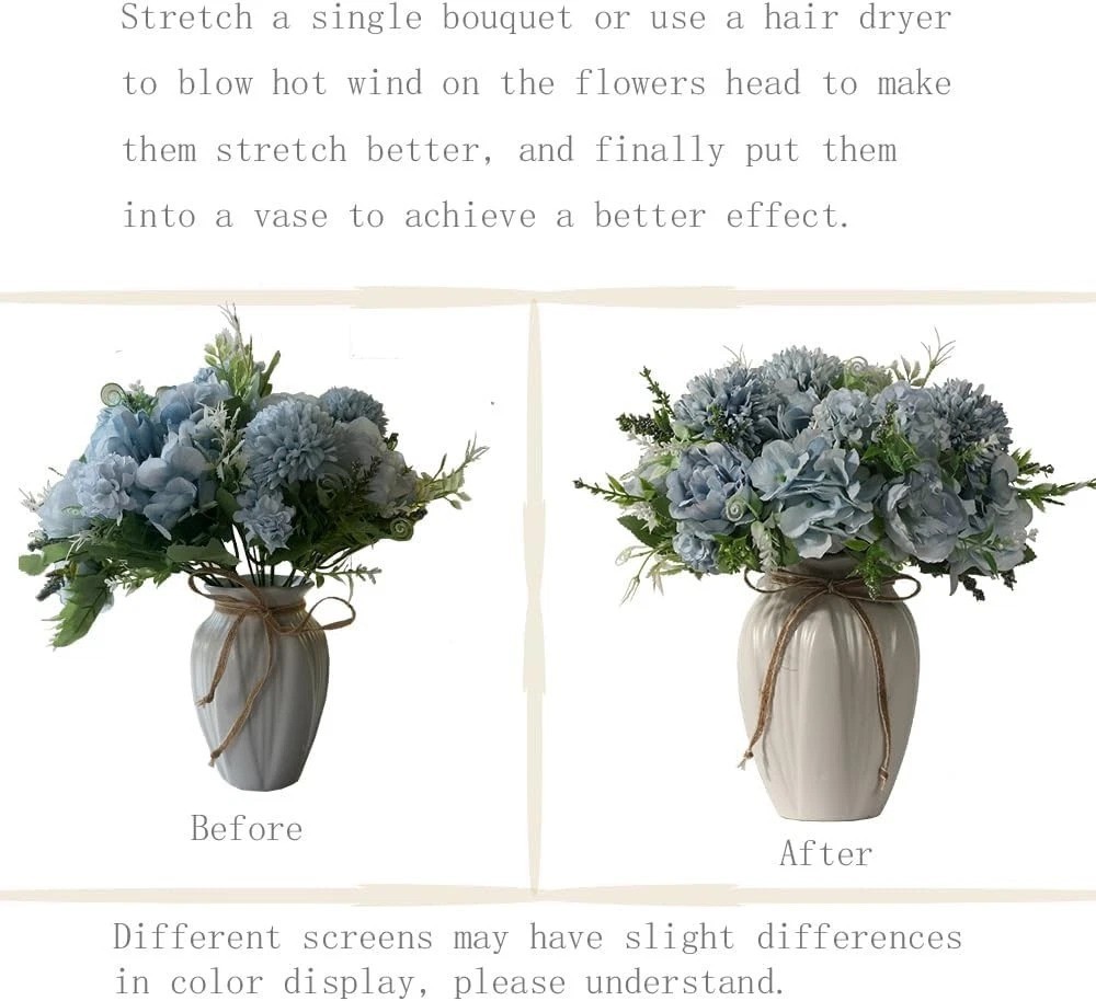Chic Blue Faux Flower Bouquet with Ceramic Vase – Perfect Home Centerpiece