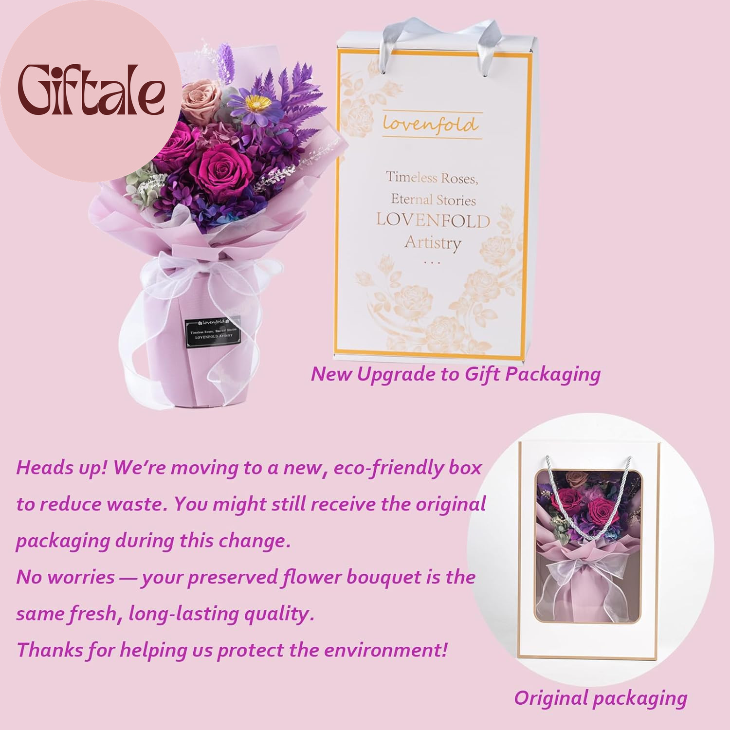 Preserved Flowers for Delivery, Purple Rose Bouquets That Last 1-3 Years, Birthd