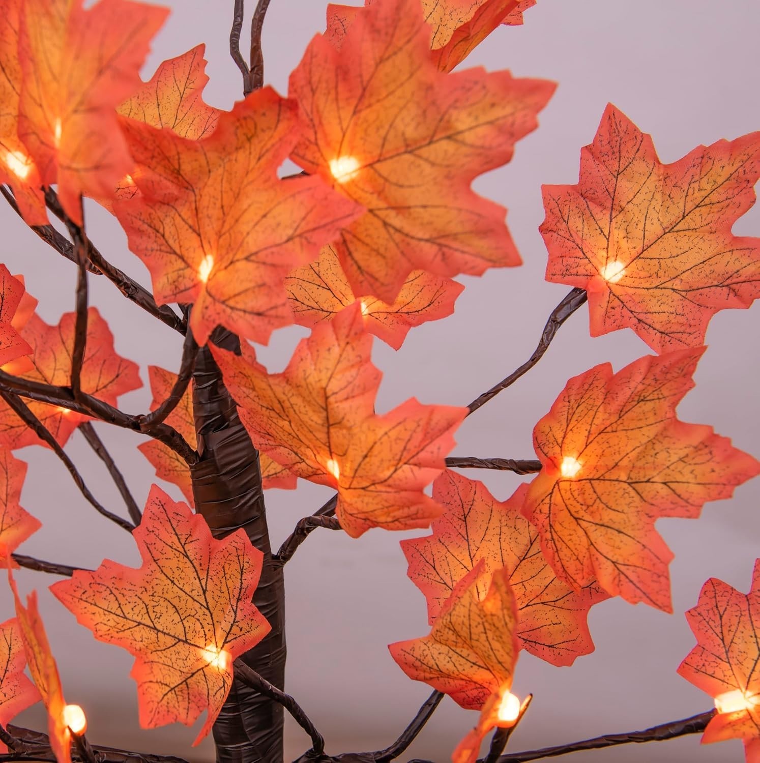24IN Lighted Maple Tree for Fall Decorations, USB & Battery Operated with Tim…