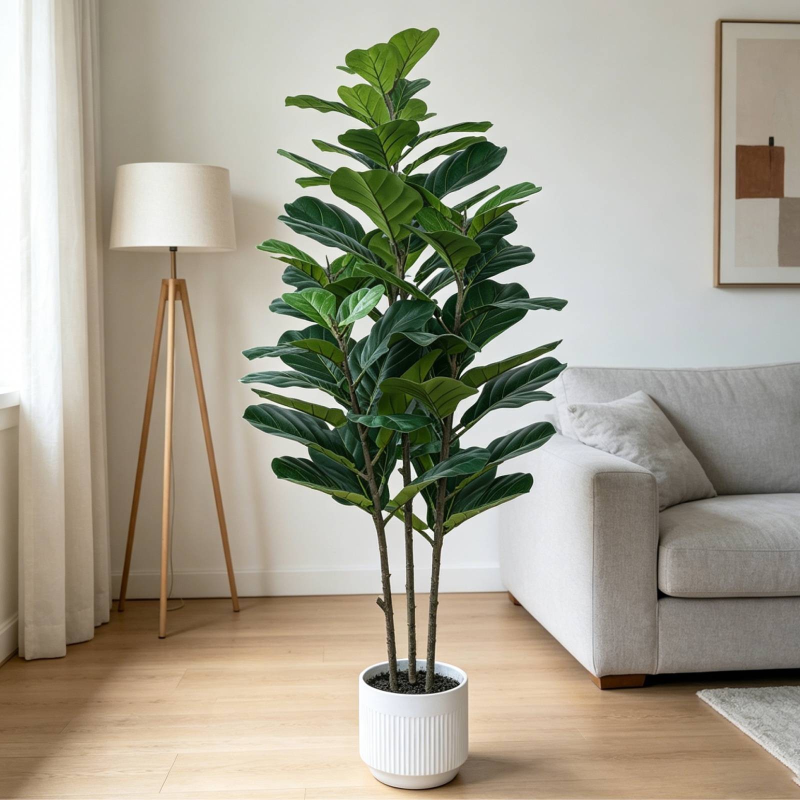 5FT Fiddle Leaf Fig Tree Artificial with White Planter Realistic Ficus Lyrata