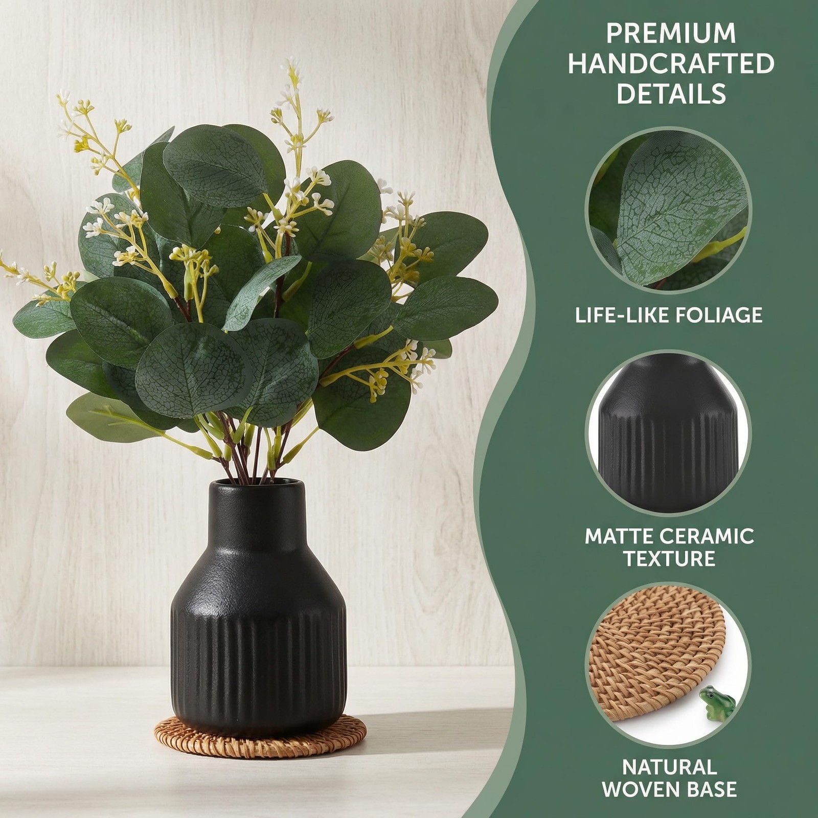 Artificial Eucalyptus Greenery Stems in Ceramic Vase,10Pcs Fake Plants Eucaly…